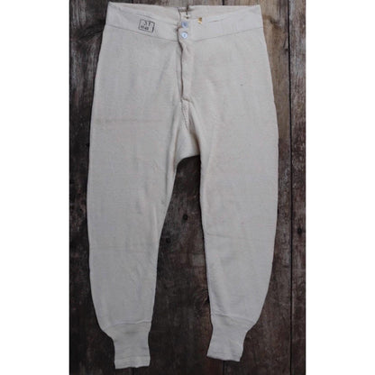 Vintage 1940s WW2 Swedish military underwear - ecru white ribbed cotton long johns - thermal loungewear - 34" x 26"