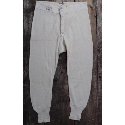 Vintage 1940s WW2 Swedish military underwear - ecru white ribbed cotton long johns - thermal loungewear - 34" x 26"