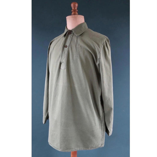 Vintage 1970s Swedish military shirt - M59 - army workwear - fältskjorta - green cotton smock - 48” chest