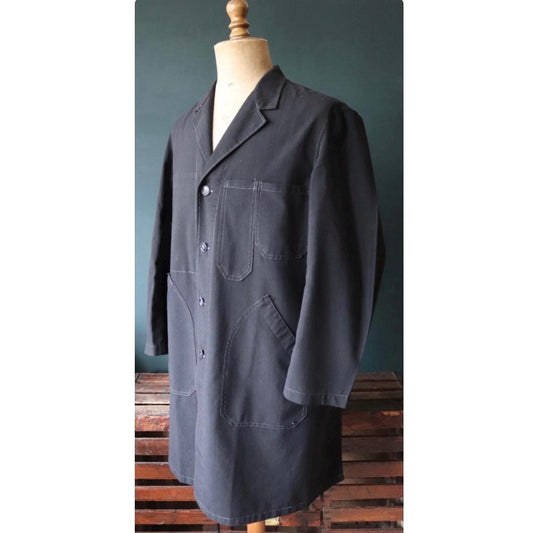 Vintage French workwear jacket - 1950s 60s black chore coat - maquignon - Vetra duster - 46” chest