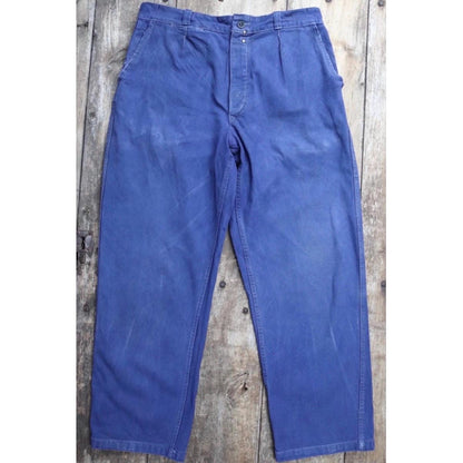 Vintage French blue workwear trousers - 1940s 50s cotton twill pants - 32” x 27”
