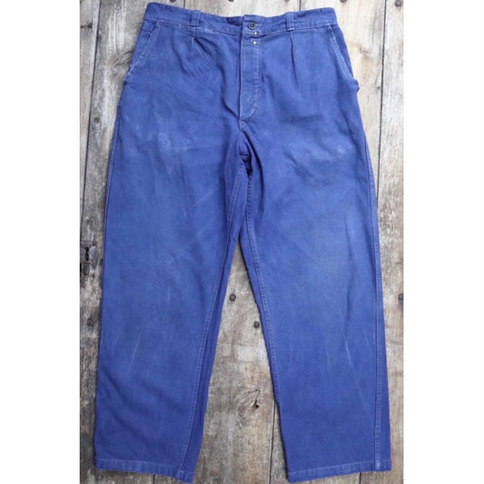 Vintage French blue workwear trousers - 1940s 50s cotton twill pants - 32” x 27”