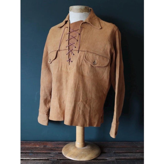 Vintage 1950s 60s buckskin suede shirt - Western cowboy - 42” chest - Sport Togs Rodeo
