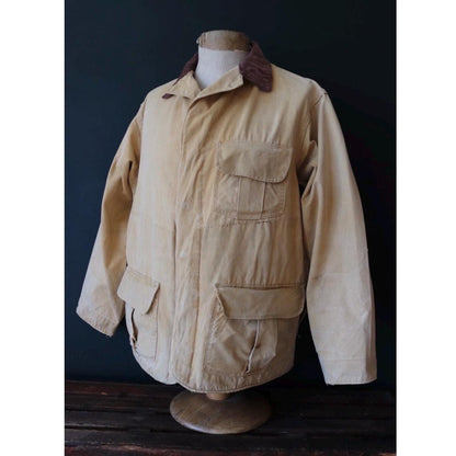 Vintage 1950s workwear jacket - Hinson Bodyguard - tan brown tin cloth cotton canvas - waterproof hunting - 47" chest - American chore
