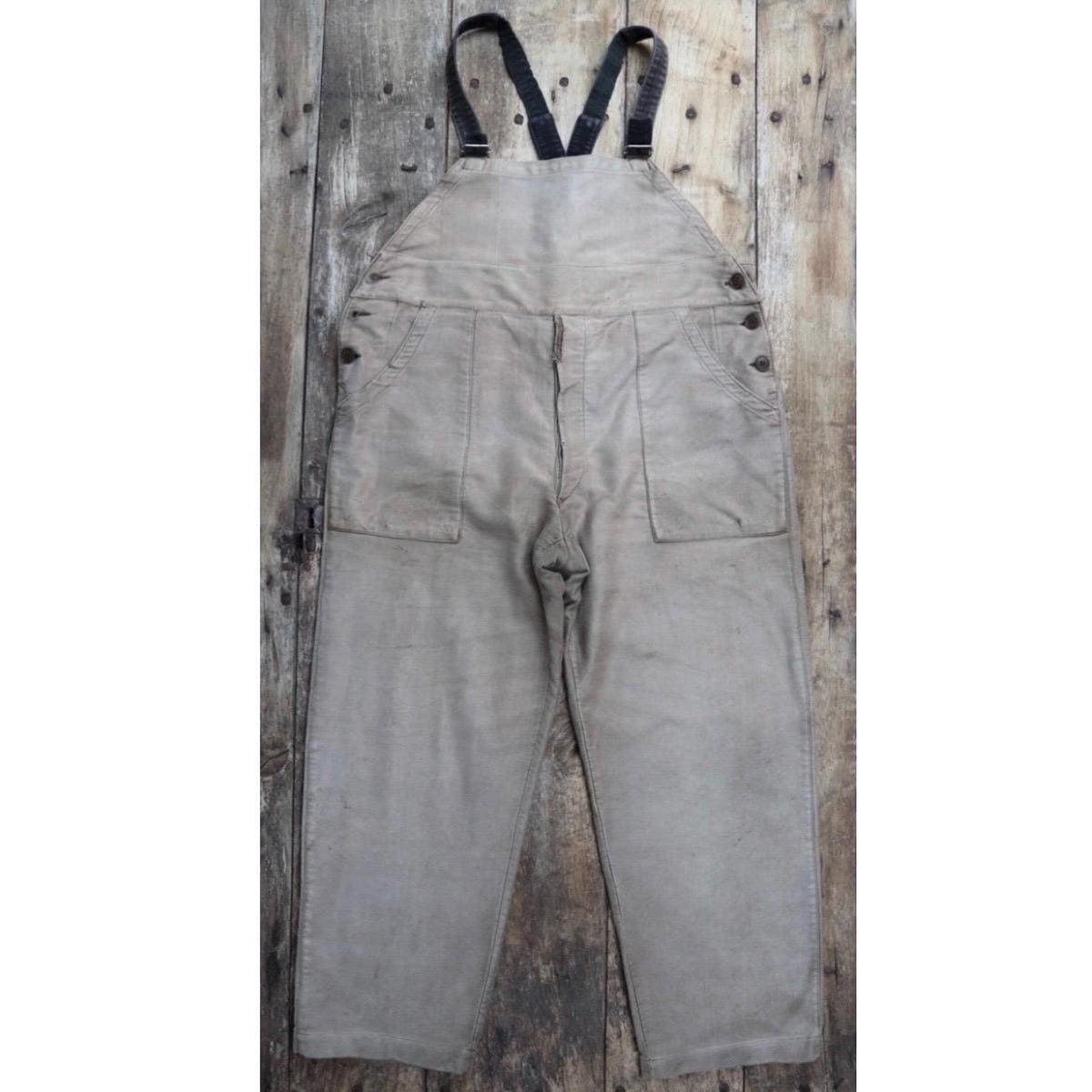 Vintage French workwear overalls - 1950s brown moleskin dungarees - patched repaired darned - 42” x 30”