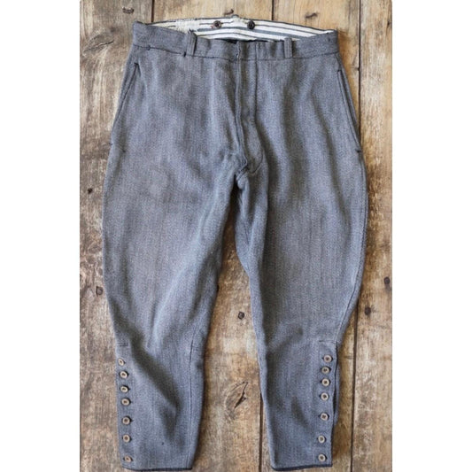 Vintage French riding jodhpurs - 1930s 40s grey cotton hunting breeches - 33” x 24”