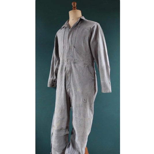 Vintage 1940s 50s boiler suit - Swedish tank crew mechanic overalls - black cotton denim coveralls - military workwear - 44” x 36” x 28”
