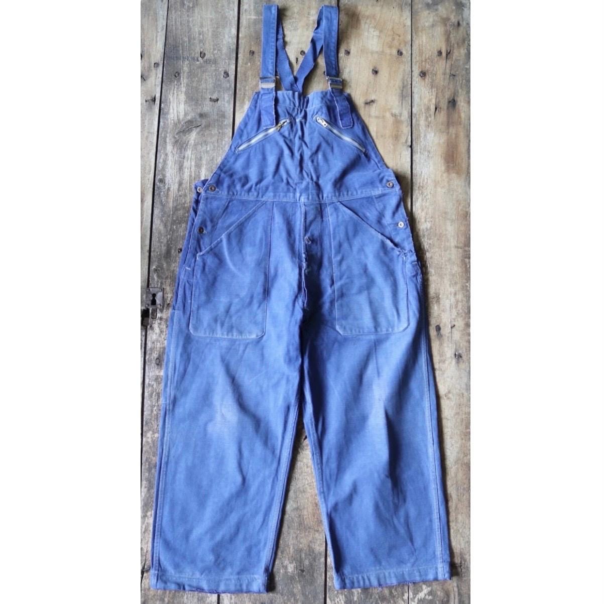 Vintage French workwear dungarees - 1940s overalls - blue cotton twill chore - 36” 38” x 24”