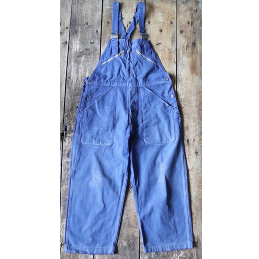 Vintage French workwear dungarees - 1940s overalls - blue cotton twill chore - 36” 38” x 24”