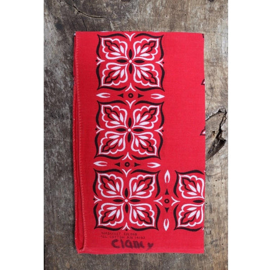 Vintage 1960s red cotton bandana - printed pocket square - workwear neckerchief - 22” x 19” - colourfast - RN 14193