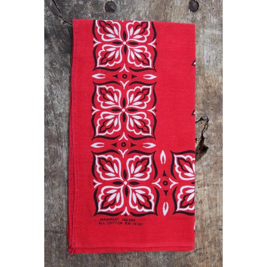 Vintage 1960s red cotton bandana - printed pocket square - workwear neckerchief - colorfast - RN 14193
