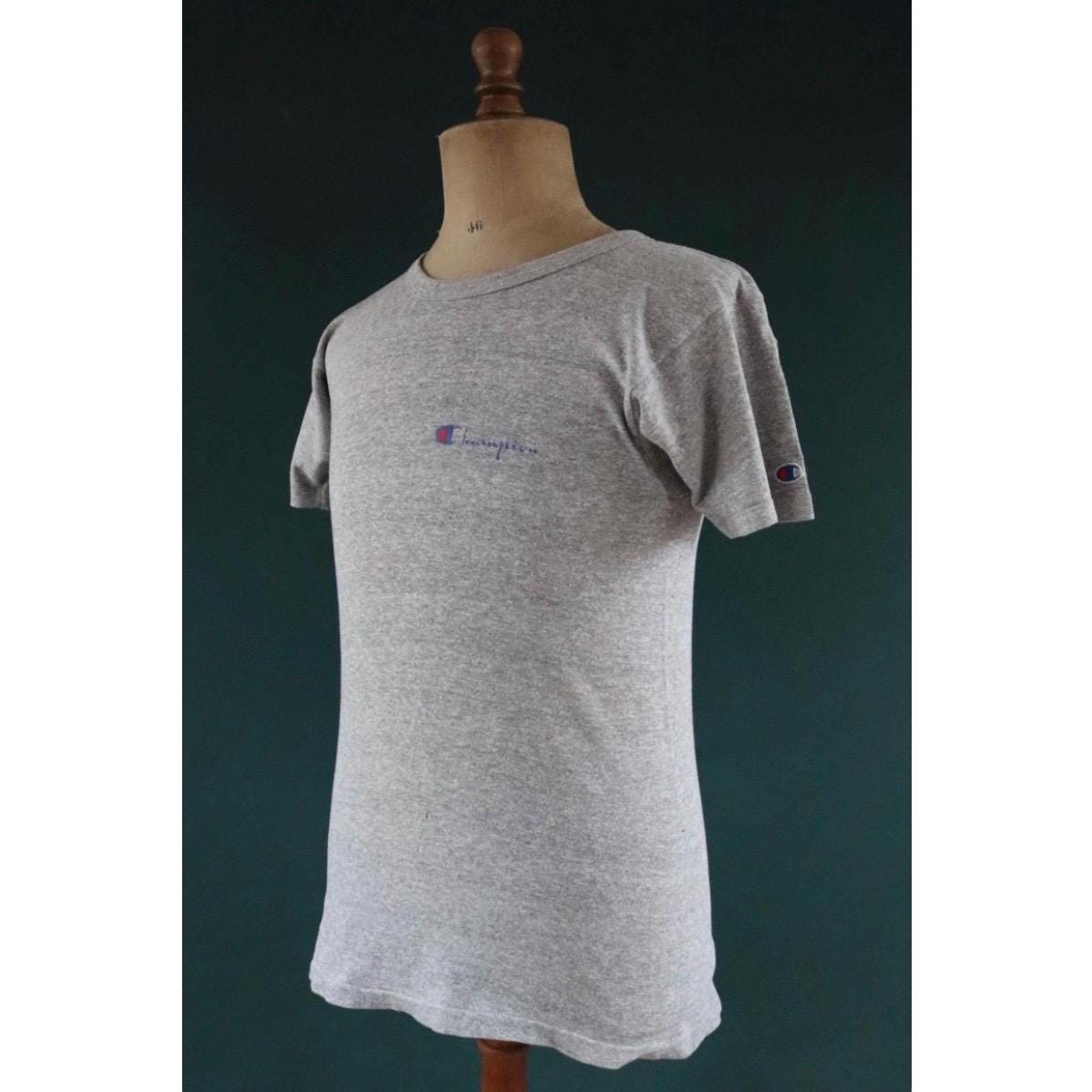 Vintage 1980s Champion T-Shirt - grey marl sports tee - 37” chest