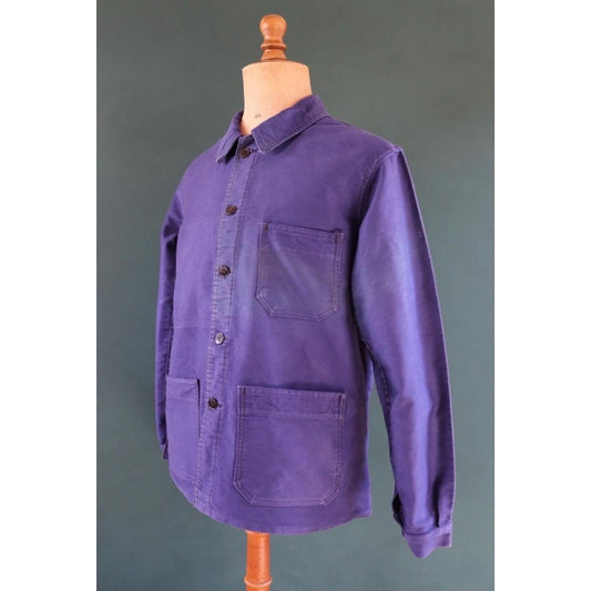 Vintage French blue chore jacket - 1950s moleskin workwear - Le Diable Rouge - 44” chest - faded bleu de travail