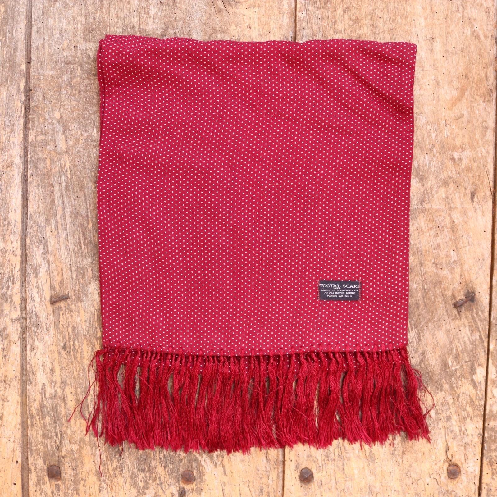Vintage 1960s Tootal tasseled scarf - burgundy red - mod northern soul - made in England