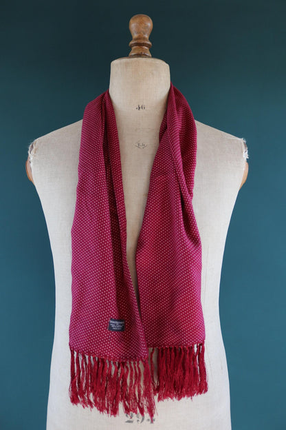 Vintage 1960s Tootal tasseled scarf - burgundy red - mod northern soul - made in England