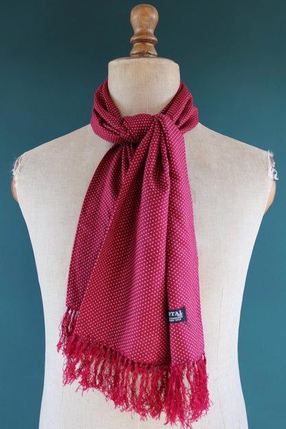 Vintage 1960s Tootal tasseled scarf - burgundy red - mod northern soul - made in England