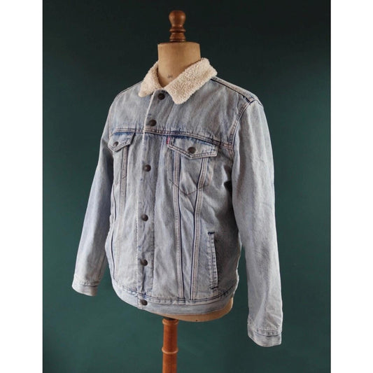 Vintage Levis big E denim jacket - Levis Strauss workwear - sherpa trucker - red tab - 47" chest