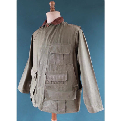 Vintage 1950s hunting jacket - Hinson Bodyguard - khaki green cotton canvas - 50" chest - American workwear