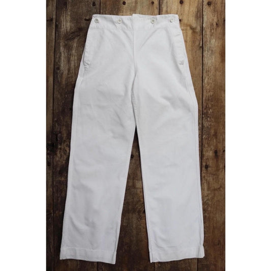 Vintage 1960s French military trousers - white cotton Marine Nationale pants - navy bell bottoms - 27” x 29” - riviera beach - fall front