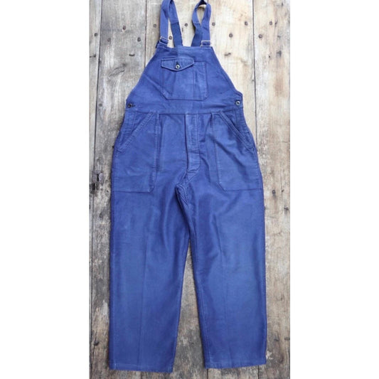 Vintage French workwear overalls - 1950s 60s moleskin dungarees - bib and brace 34” x 27” - bleu de travail