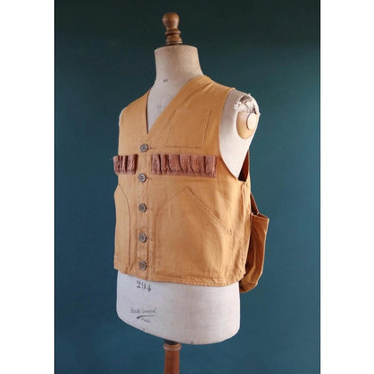 Vintage 1970s 80s utility vest - duck cotton waistcoat - hunting workwear - 44” chest