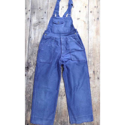 Vintage 1950s French blue moleskin overalls - workwear dungarees - 27" 28" x 26"