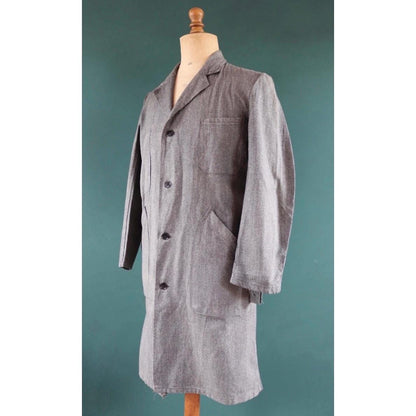 Vintage French workwear jacket - 1950s 60s salt pepper grey overalls - selvedge cotton - long factory coat - 44” chest