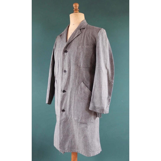 Vintage French workwear jacket - 1950s 60s salt pepper grey overalls - selvedge cotton - long factory coat - 44” chest