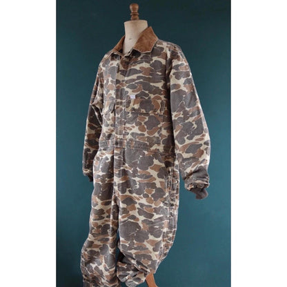 Vintage 1980s Carhartt coveralls - workwear overalls - woodland camo duck cotton - Union Made denim - 54" x 46" x 30