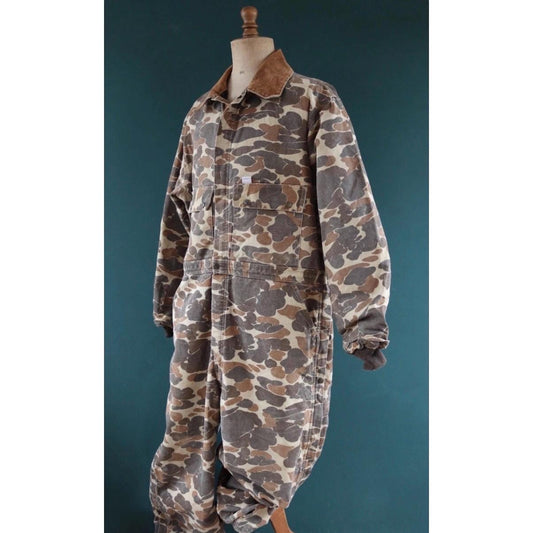 Vintage 1980s Carhartt coveralls - workwear overalls - woodland camo duck cotton - Union Made denim - 54" x 46" x 30