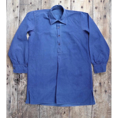 Vintage French workwear shirt - 1940s indigo blue cotton smock - 40” chest - sun faded