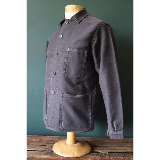 Vintage 1950s French workwear jacket - faded black moleskin - 41” chest