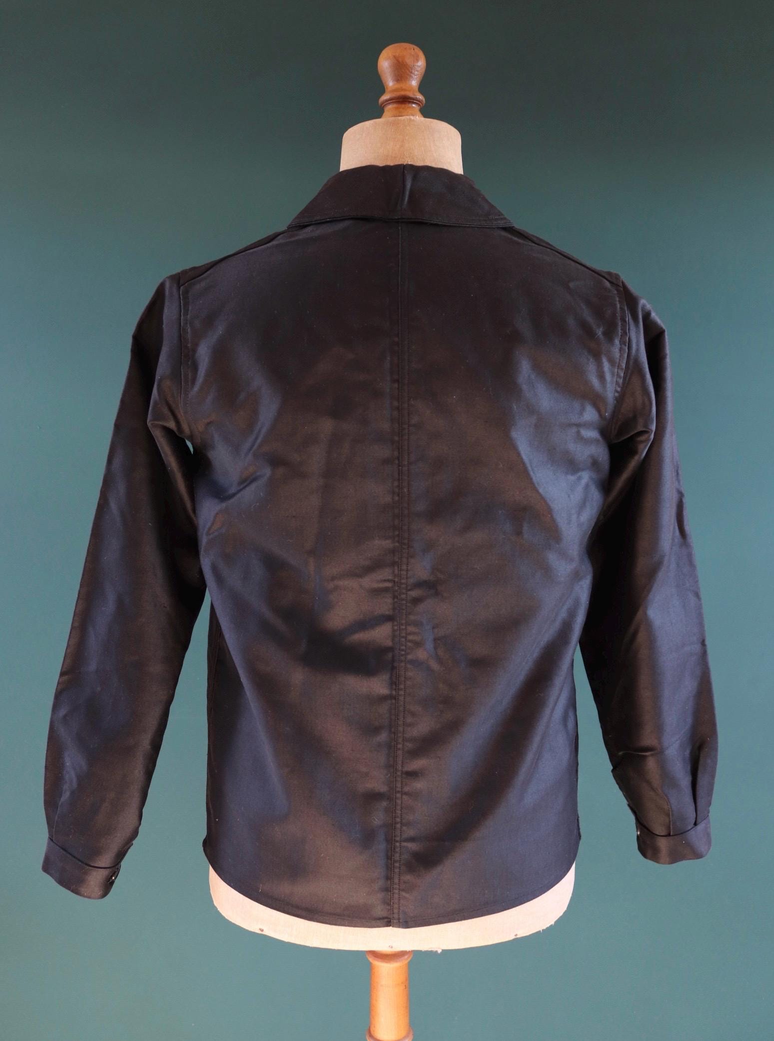 Vintage French black moleskin workwear jacket - 1940s 50s chore coat - deadstock - 41” chest