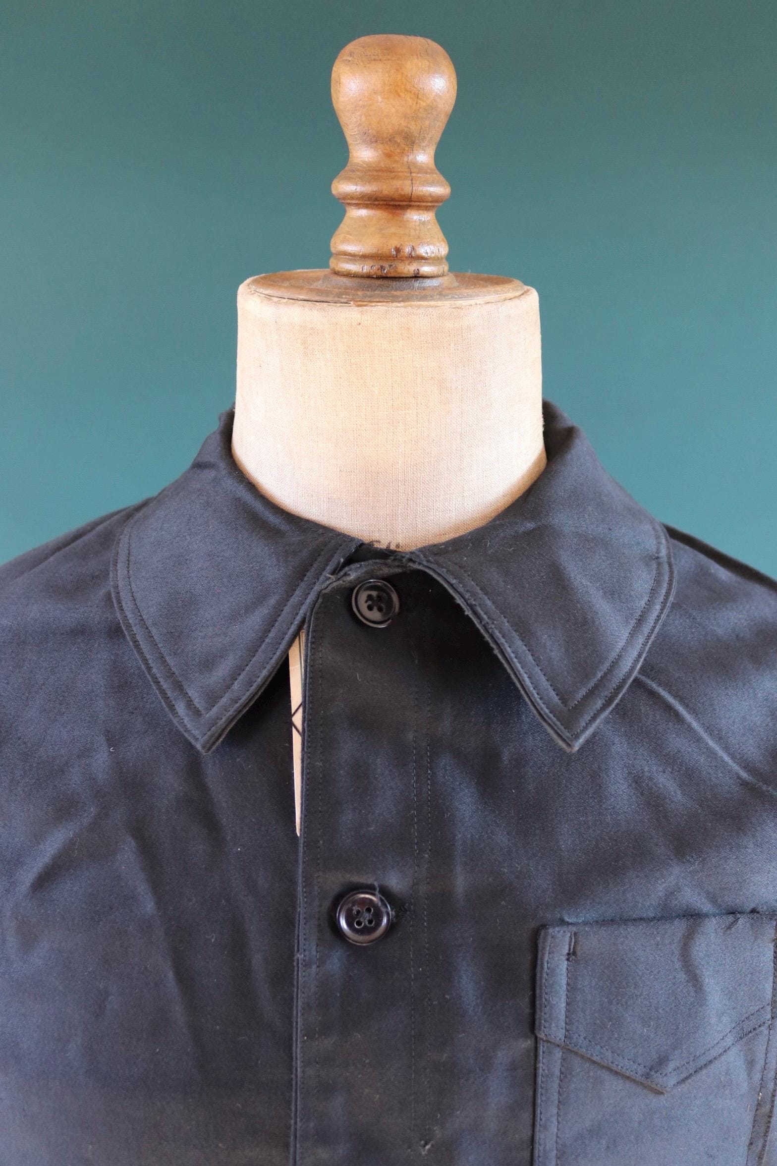Vintage French black moleskin workwear jacket - 1940s 50s chore coat - deadstock - 41” chest