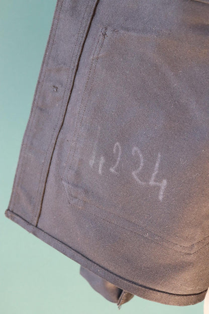 Vintage French black moleskin workwear jacket - 1940s 50s chore coat - deadstock - 41” chest