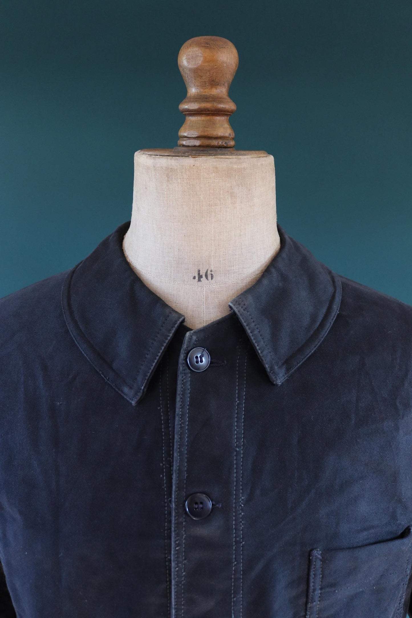 Vintage French black moleskin workwear jacket - 1940s 50s chore coat - 42” chest