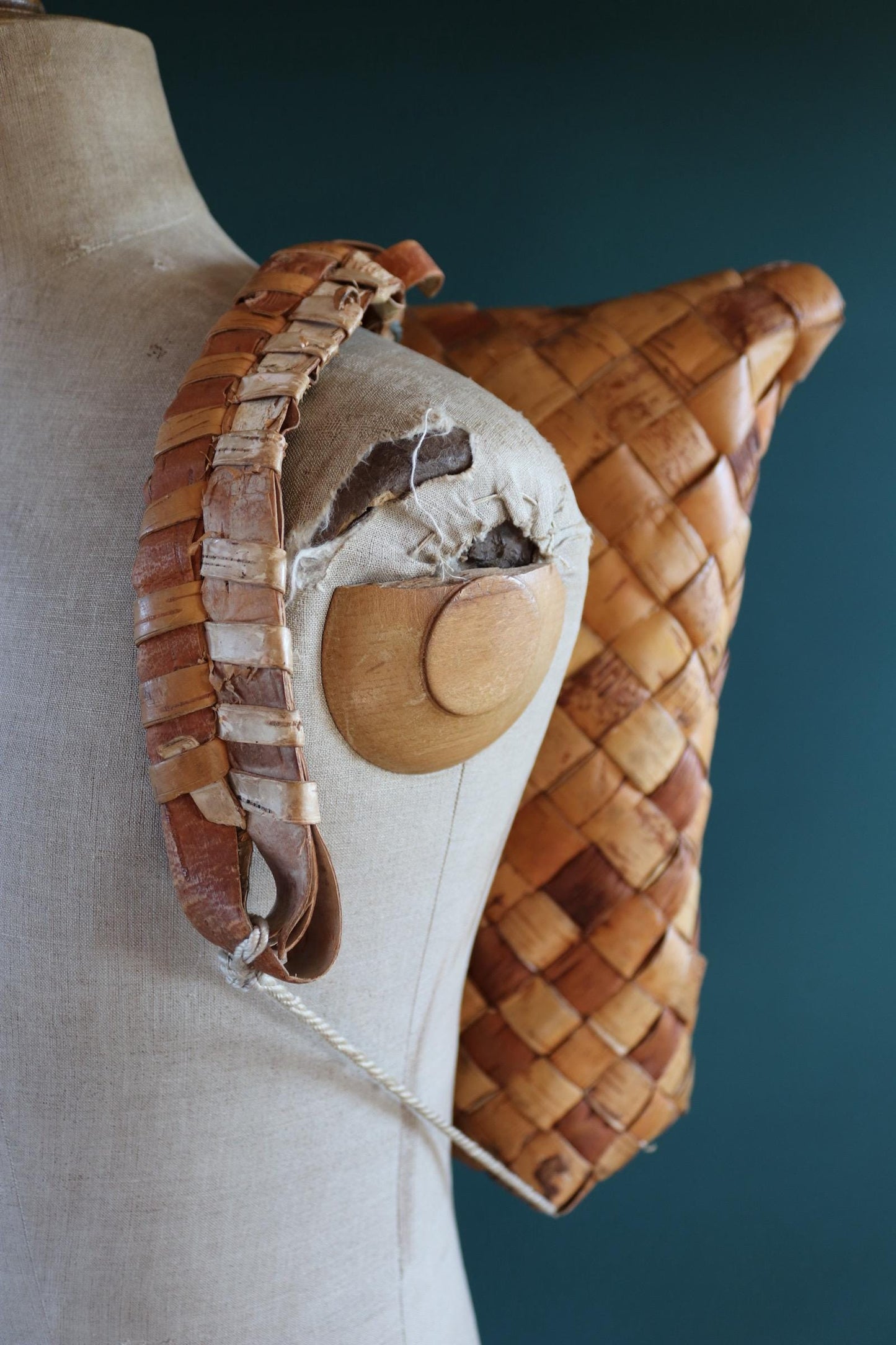 Vintage Swedish woven birch bag - birch bark rucksack - folk art - traditional weaving