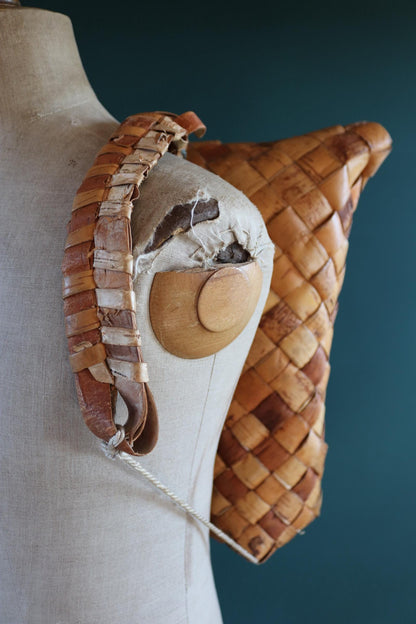 Vintage Swedish woven birch bag - birch bark rucksack - folk art - traditional weaving