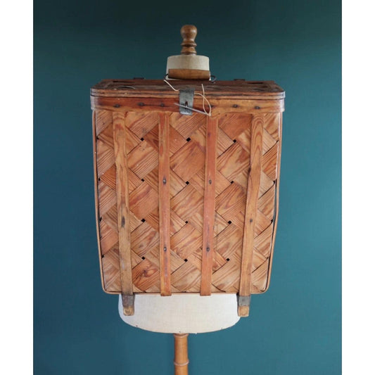 Vintage Swedish woven wooden bag - pine strip rucksack - folk art - traditional weaving