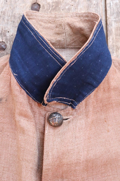 Antique 1800s French workwear jacket - 1900s herringbone linen - military bourgeron - hand repaired - 34” chest