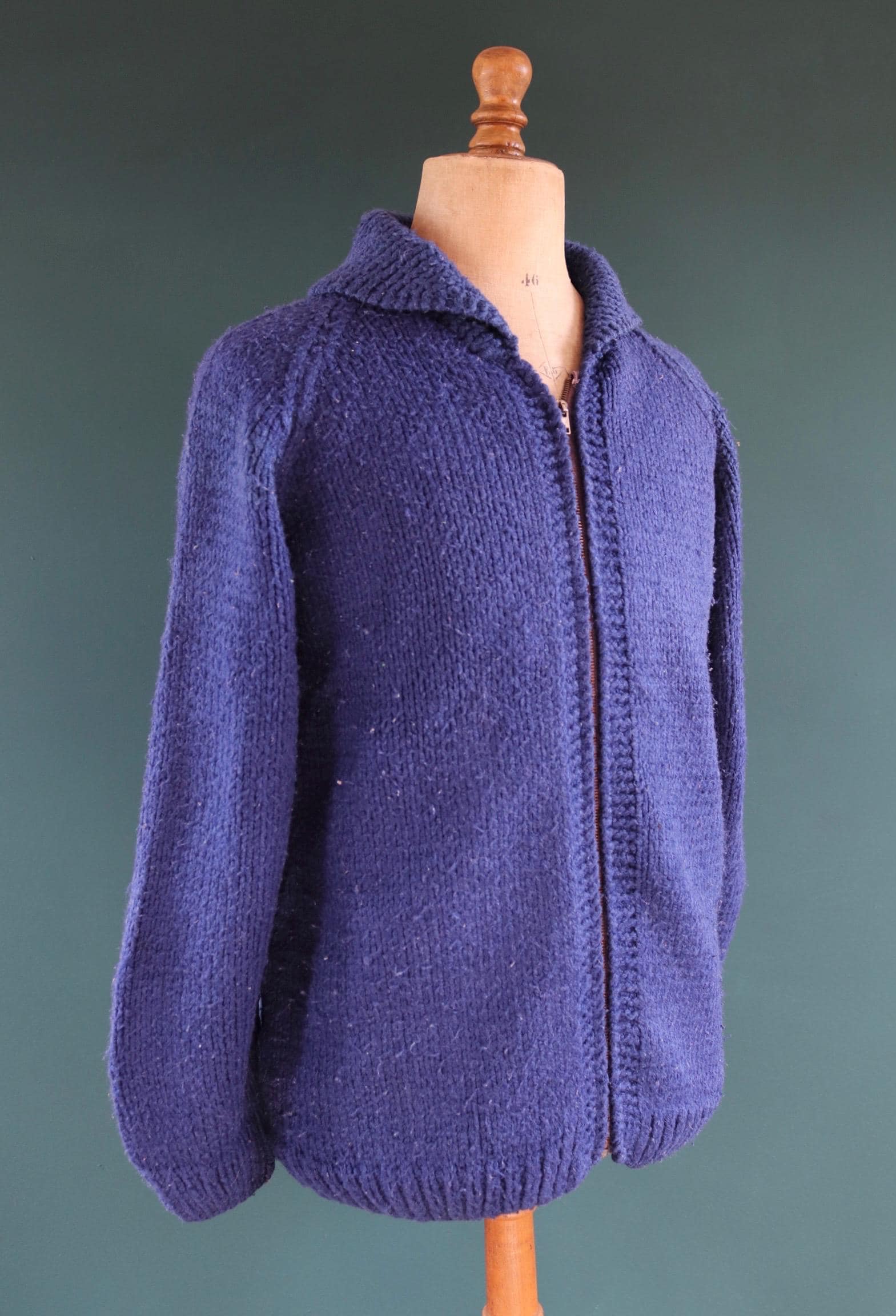 Vintage 1970s novelty acrylic cowichan sweater - sailing boat design - shawl collar - 44” chest