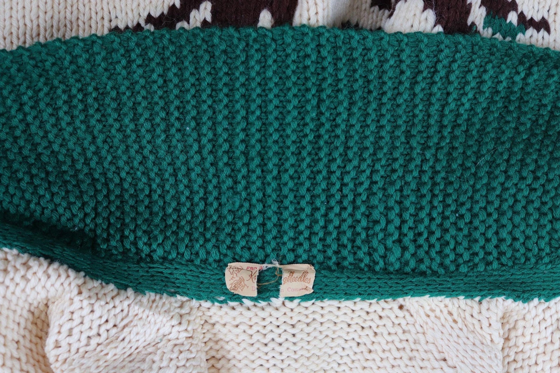 Vintage 1970s novelty cowichan sweater - duck design - shawl collar - 46” chest