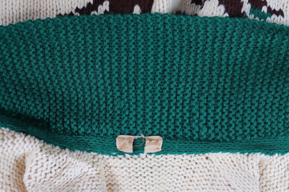 Vintage 1970s novelty cowichan sweater - duck design - shawl collar - 46” chest