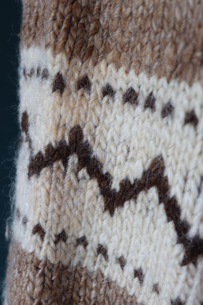 Vintage 1970s cowichan sweater - chunky wool jumper - hand knitted - shawl collar - 46” chest