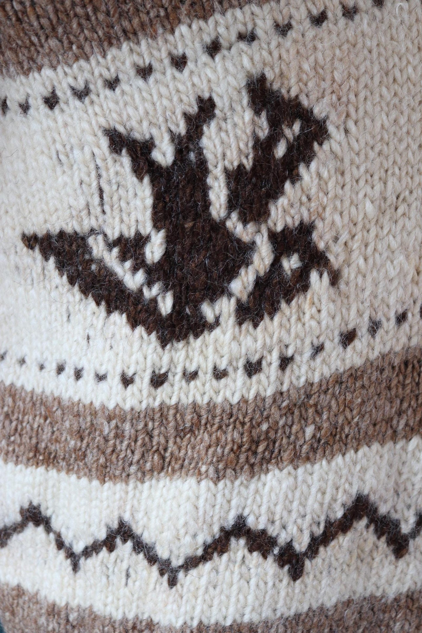 Vintage 1970s cowichan sweater - chunky wool jumper - hand knitted - shawl collar - 46” chest