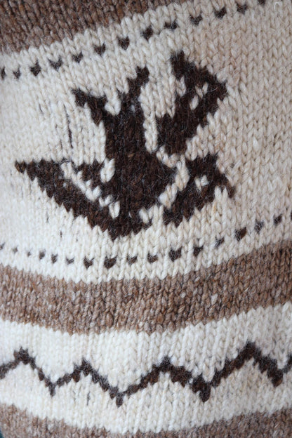 Vintage 1970s cowichan sweater - chunky wool jumper - hand knitted - shawl collar - 46” chest