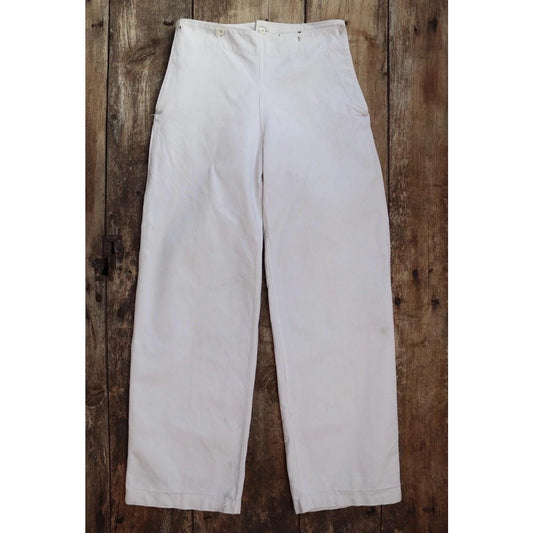 Vintage 1950s French white cotton flares - Marine Nationale trousers - military pants - bell bottoms - 28” x 30”