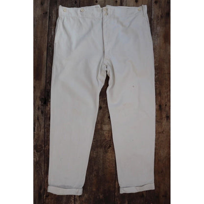Vintage 1920s French white cotton trousers - 1930s buckle back pants - 42” x 31”
