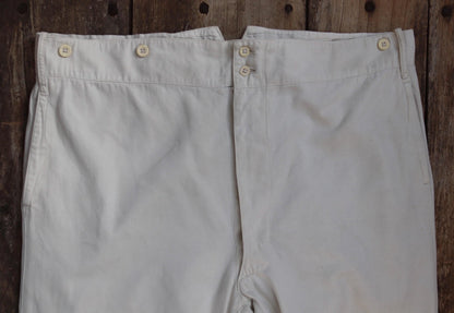 Vintage 1920s French white cotton trousers - 1930s buckle back pants - 42” x 31”