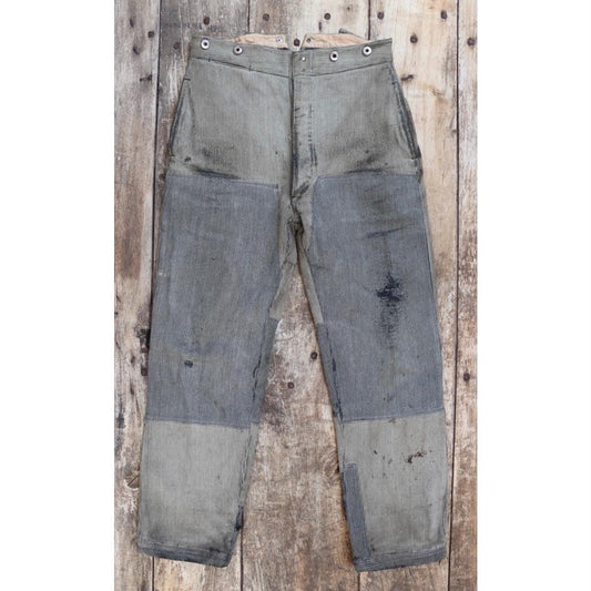 Vintage 1950s French patched workwear trousers - chore pants - buckle back - 32” x 29”